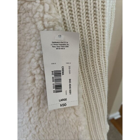 ANA Faux Shearling Ribbed Knit Sweater Vest Women's L Cream Open Front Cozy NWT - Picture 5 of 13